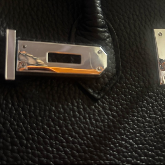 Black Leather Double Handle Handbag - Picture 8 of 15